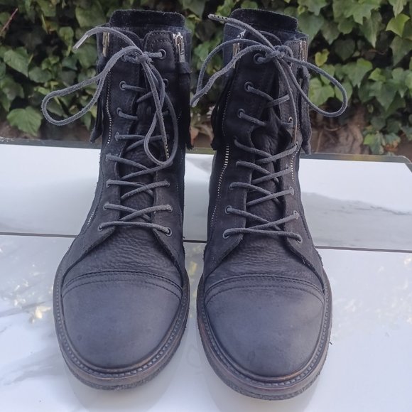 All SAINTS Dual Zipper Suede Combat Boots Men's Size 45 Black MSRP $285 - Picture 2 of 11